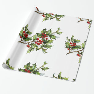 Papier Cadeau Cadeau de style rétro Holiday Holly
