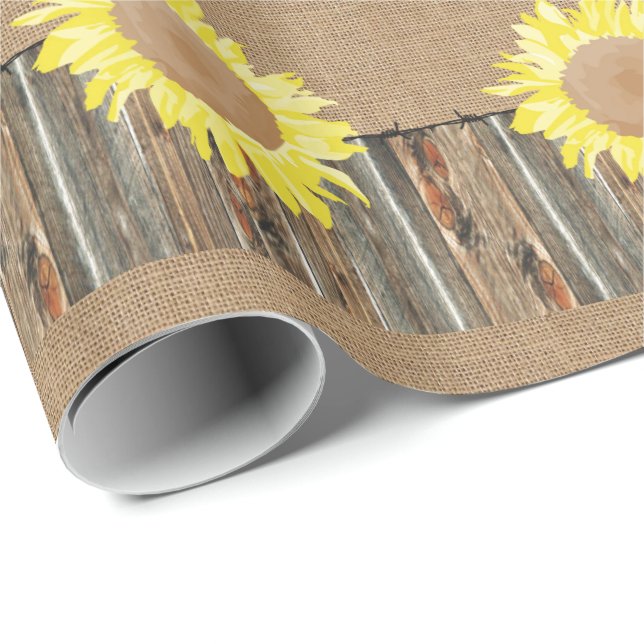 Papier Cadeau Cadeau de tournesol de barbelé de Barnwood de (Coin rond)