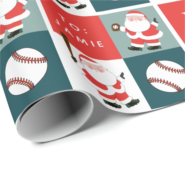 Papier Cadeau Cadeau de vacances de baseball personnalisé (Coin rond)