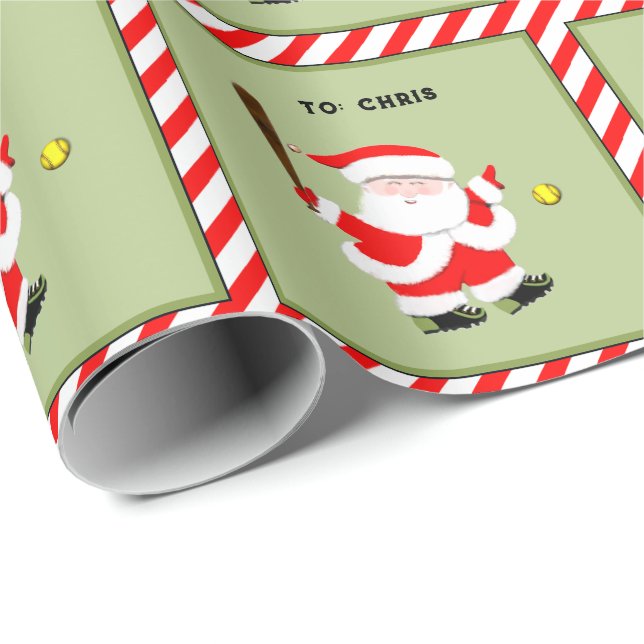 Papier Cadeau Cadeau de vacances de softball amusant (Coin rond)