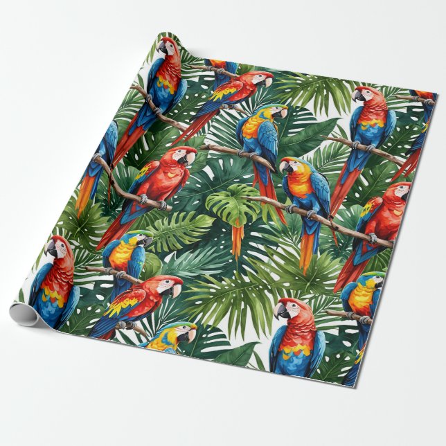 Papier Cadeau cadeau d'oiseau de perroquet de macaw tropicale Pa (Déroulé)