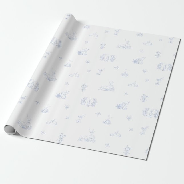 Papier Cadeau Cadeau doux et défraîchi en bois bleu blanc Toile (Déroulé)