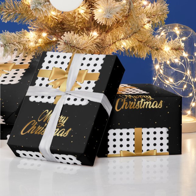 Papier Cadeau Cadeau élégant avec ruban doré et Pois (Vacances)