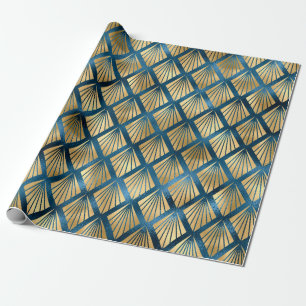 Papier Cadeau Cadeau élégant chic abstrait or métallisé bleu
