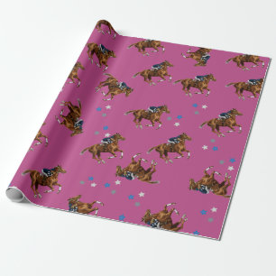 Papier Cadeau Cadeau enveloppant de cheval rose jockey design