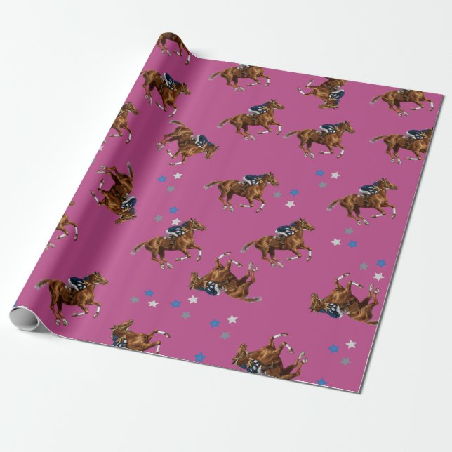 Papier Cadeau Cadeau enveloppant de cheval rose jockey design (Déroulé)