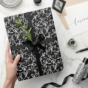 Papier Cadeau Cadeau Féminin Motif Rubans Noir Blanc Fantaisiste