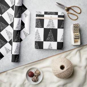 Papier Cadeau Cadeau Festif Noir et Blanc Arbre de Noël