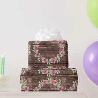 Papier Cadeau cadeau mariage à fleurs en bois rustique