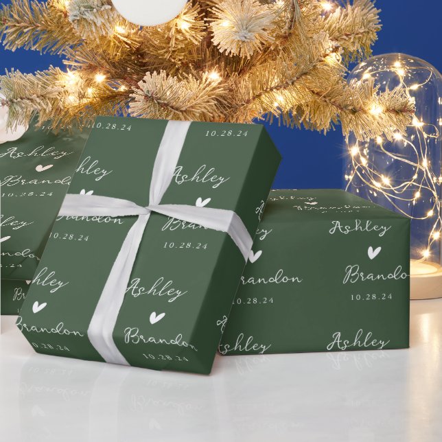 Papier Cadeau Cadeau Mariage moderne vert personnalisé (Vacances)