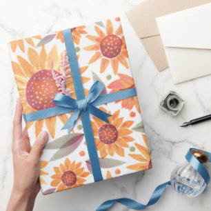 Papier Cadeau Cadeau moderne Jaune & Sage Peint Tournesols
