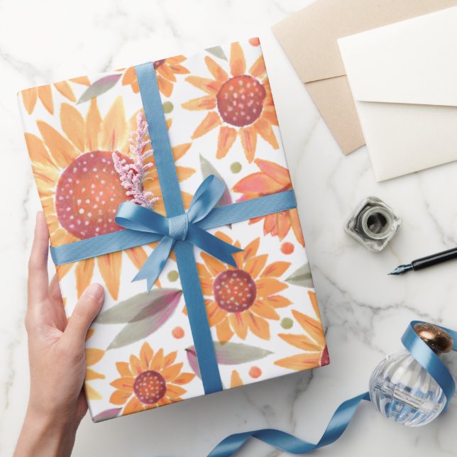 Papier Cadeau Cadeau moderne Jaune & Sage Peint Tournesols (Cadeaux)