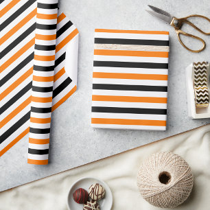 Papier Cadeau Cadeau Motif Halloween noir blanc orange rayures