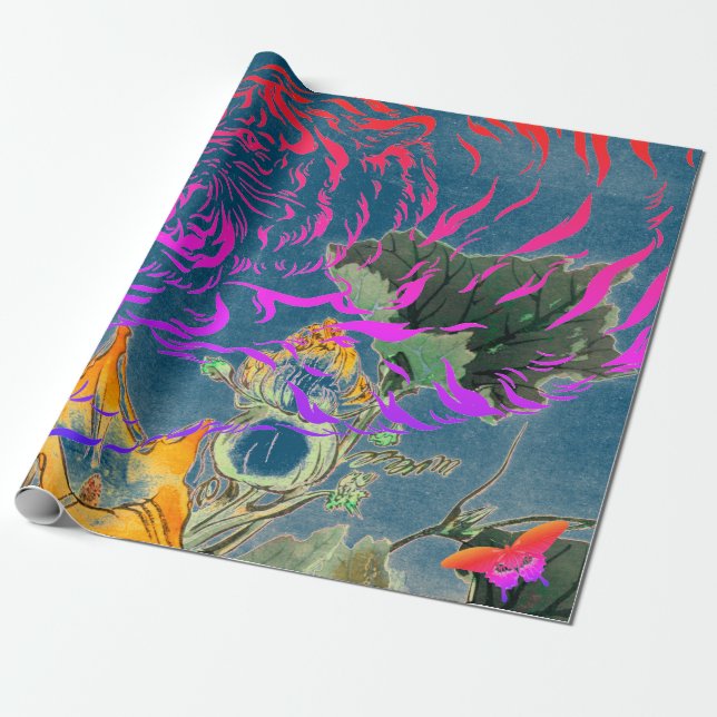 PAPIER CADEAU CADEAU PAPIER TIGER ET FLEURS JAPONAISES (Déroulé)