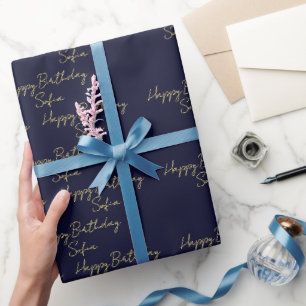 Papier Cadeau Cadeau Personnalisé Anniversaire Navy Or Élégant