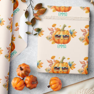 Papier Cadeau Cadeau personnalisé de citrouille d'automne pour H