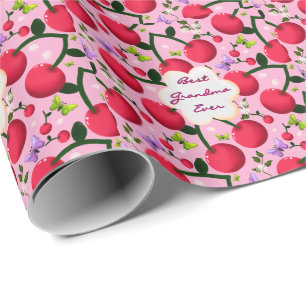 Papier Cadeau Cadeau personnalisé motif cerisier floral rose vif