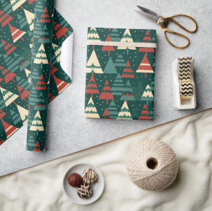 Papier Cadeau Cadeau Red Green Christmas Tree Forest