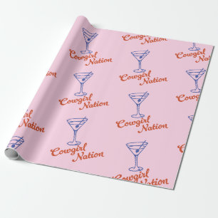 Papier Cadeau Cadeau Rose Martini Cowgirl Dessiné à la Main