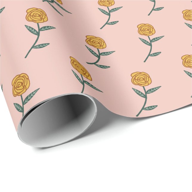 Papier Cadeau Cadeau simple Rose doré Ditsy Floral Pink (Coin rond)
