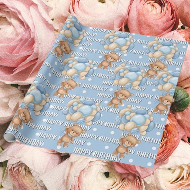 Papier Cadeau Cadeau spécial anniversaire (Delight in our adorable watercolor teddy bear wrapping paper!)