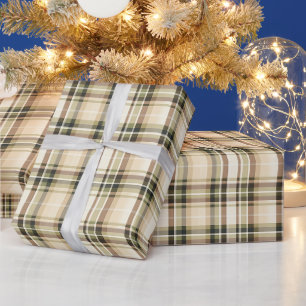 Papier Cadeau Cadeau Tartan Plaid Brun Beige Vert pour Lui