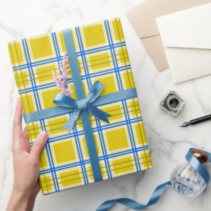 Papier Cadeau Cadeau Ukrainien Plaid Bleu Et Jaune