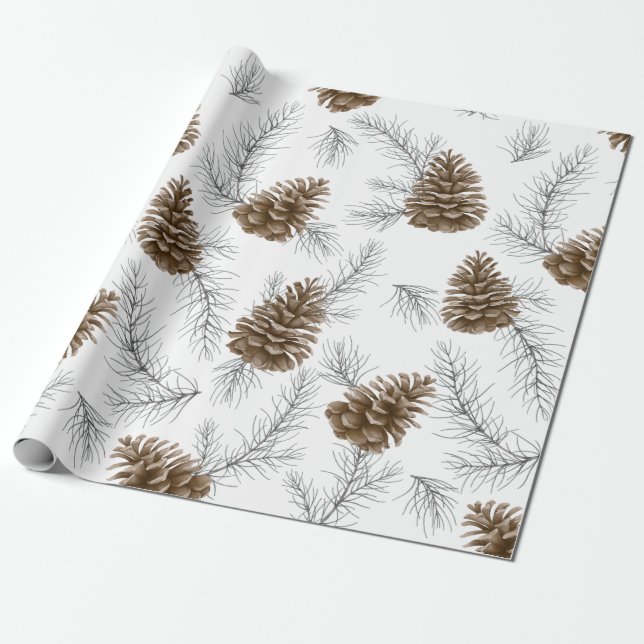 Papier Cadeau Cadeau unique Noël Pine Cone Motif cadeau de Noël (Déroulé)