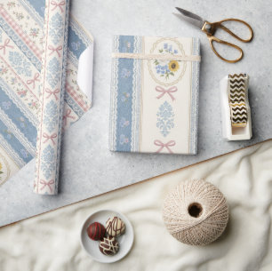 Papier Cadeau Cadeau Vintage Shabby Chic Bleu en Denim