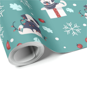 Papier Cadeau Cadeaux de chien de Noël et flocons de neige