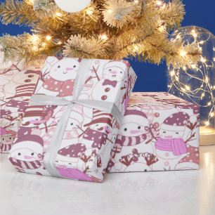 Papier Cadeau Cadeaux de Noël des Snowmen Cadeaux Noël blanc