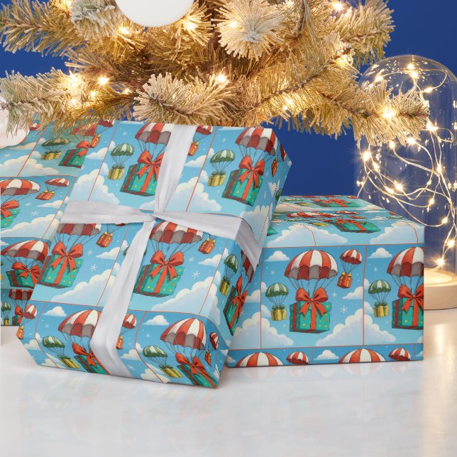 Papier Cadeau Cadeaux De Noël Livrés Par Parachutes (Vacances)
