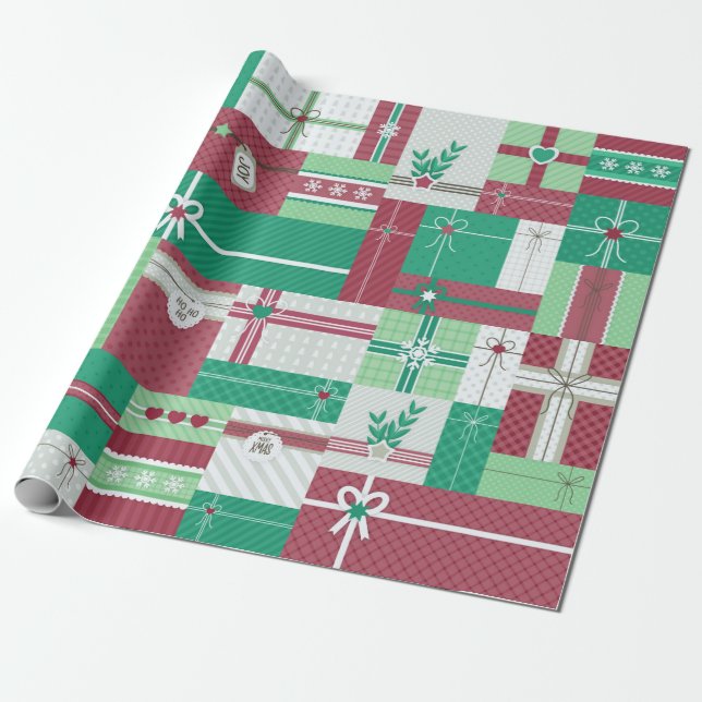 Papier Cadeau Cadeaux de Noël mosaïque (Déroulé)