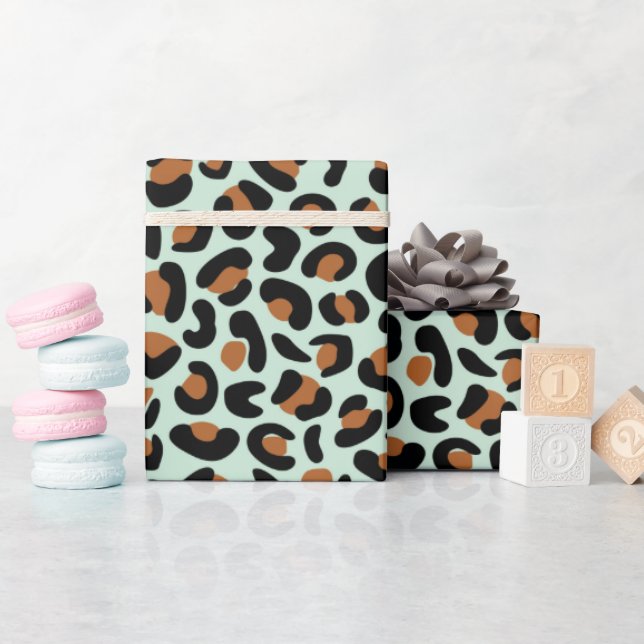 Papier Cadeau Cadeaux Fiançailles Empreintes de léopard Menthol  (Baby Shower)
