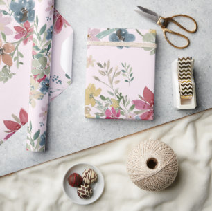 Papier Cadeau Cadeaux Jolies fleurs de champ rose