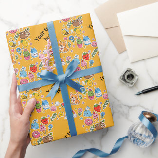 Papier Cadeau Cadre d'autocollant Kawaii de nom personnalisé