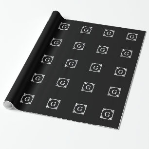 Papier Cadeau Cadre de clé grecque blanche noire #2 Monogramme i