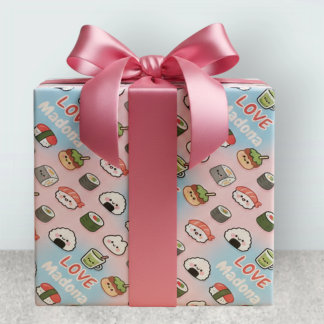 Papier Cadeau Cadre de motif de nourriture au matcha Sushi Kawai