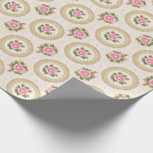 Papier Cadeau Cadre doré orné et roses roses