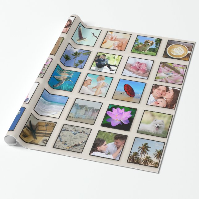 Papier Cadeau Cadres Carrés classiques Collage photo personnalis (Déroulé)