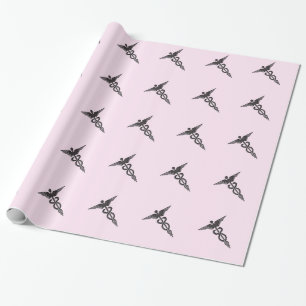 Papier Cadeau Caducée Médicale en rose