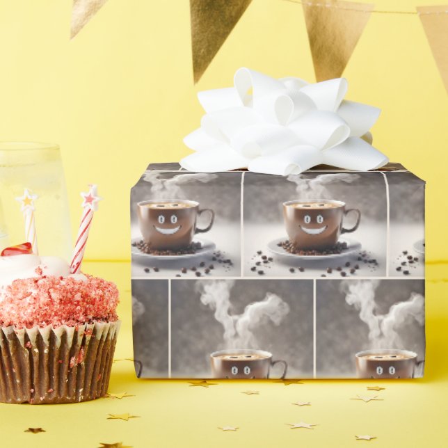 Papier Cadeau Café Avec Bon Sourire (Fête d'anniversaire)