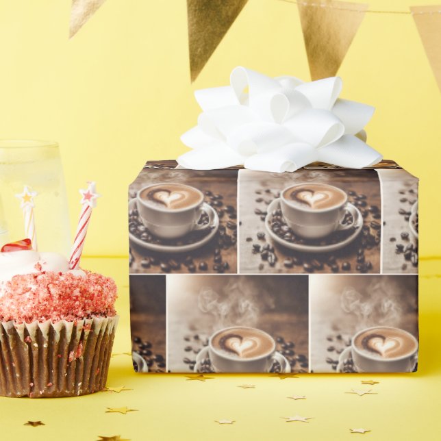 Papier Cadeau Café avec coeur et haricots (Fête d'anniversaire)