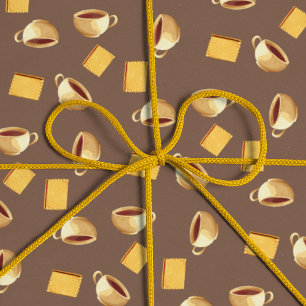 Papier Cadeau Café Chocolat Biscuits Motif Taupe Brown