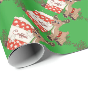 Papier Cadeau Café de Noël et papier d'emballage de renne