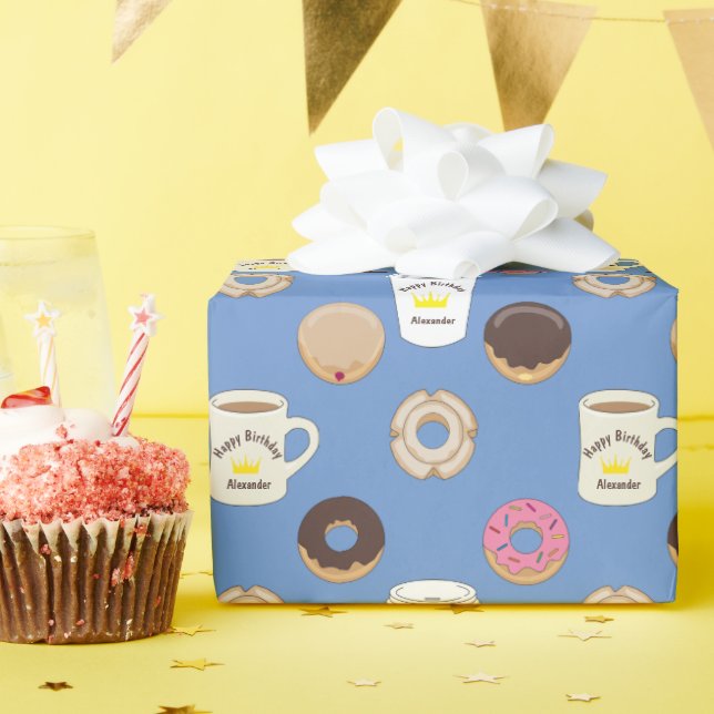 Papier Cadeau Café et beignets personnalisés (Fête d'anniversaire)