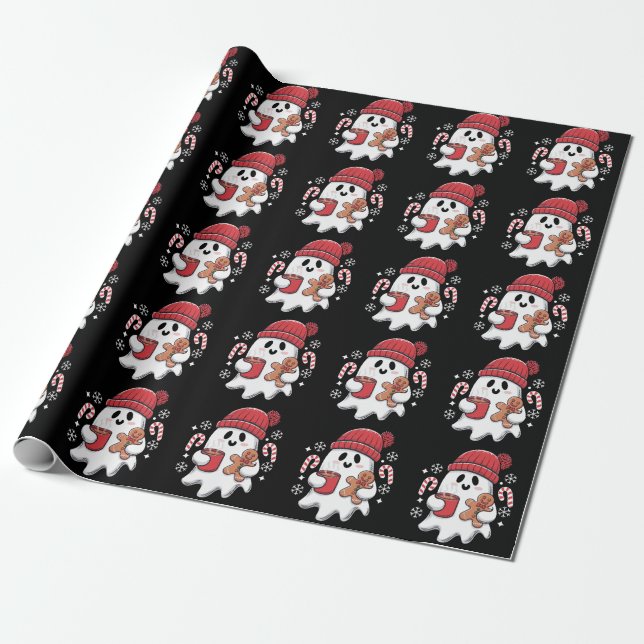 Papier Cadeau Café glacé Fantôme de Noël Retro Café de Noël (Déroulé)