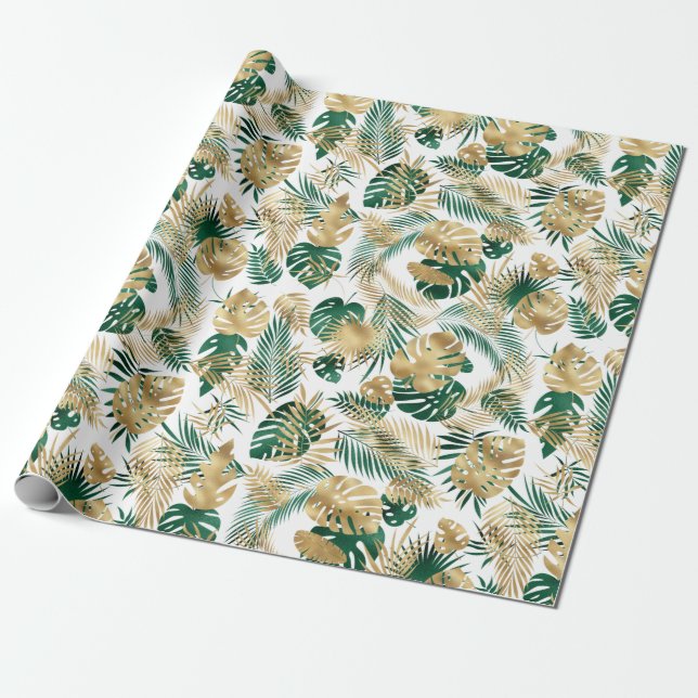 Papier Cadeau Café Motif Jambes Tropical Vert Or (Déroulé)