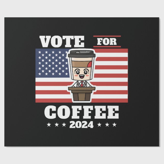 Papier Cadeau Café pour président, votez pour le café (Plat)