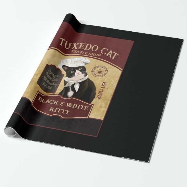 Papier Cadeau Café Tuxedo Cat (Déroulé)